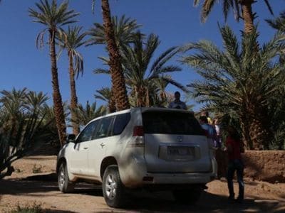 4x4 sur une piste dans la palmeraie de la vallee du Draa